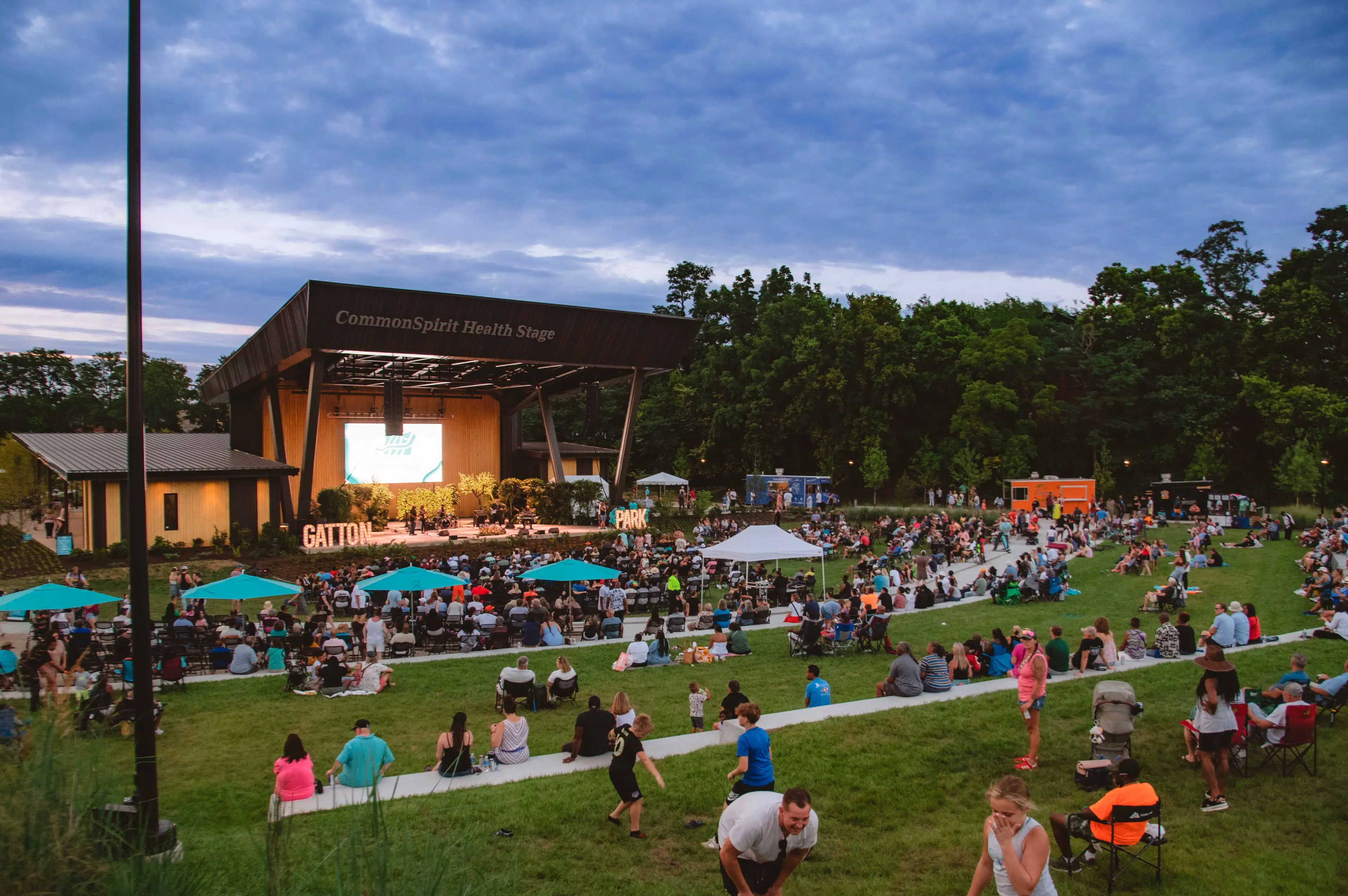 Crowd on the lawn at the Gatton Park stage