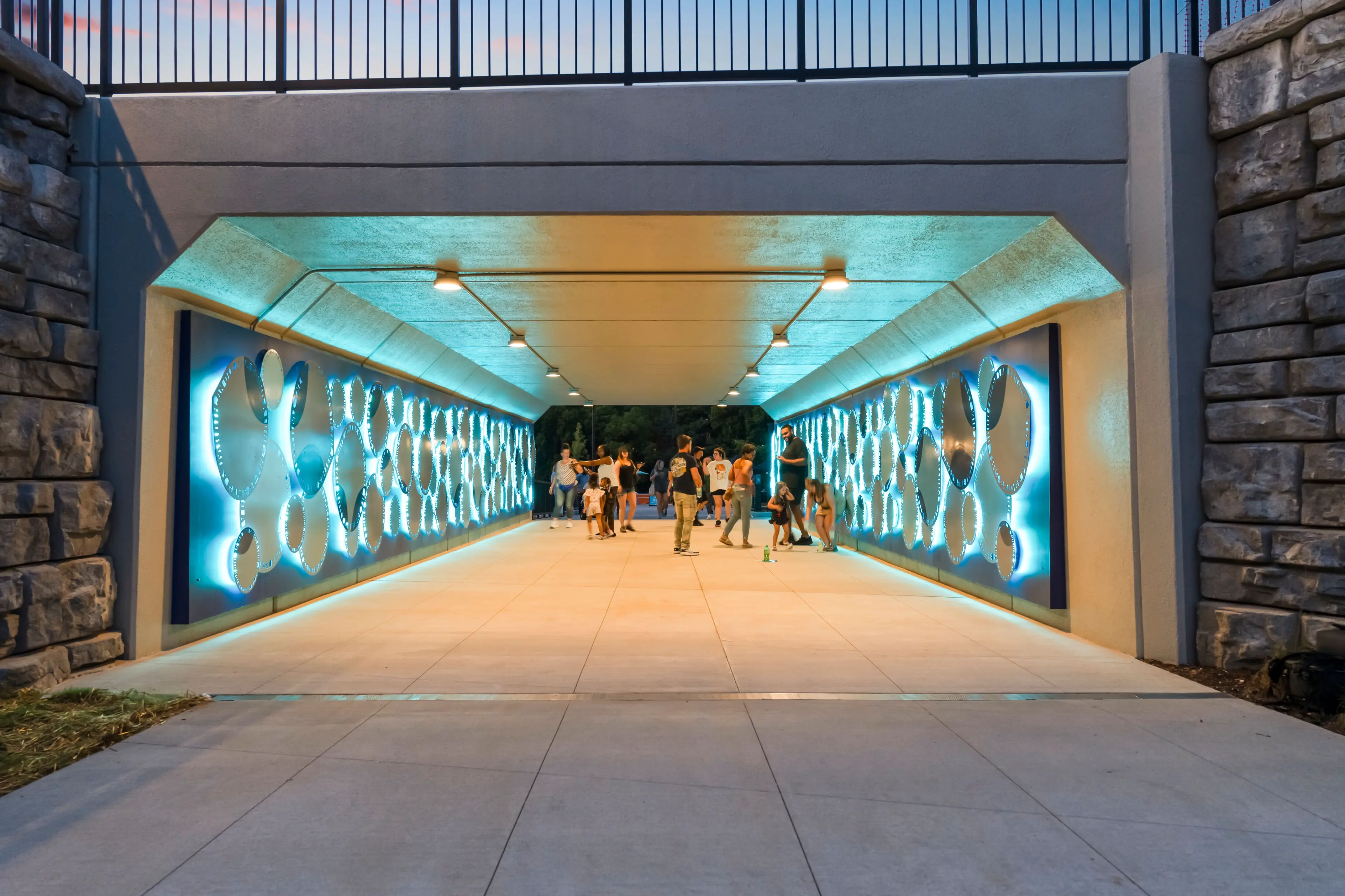 Illuminated tunnel at Gatton Park on the Town Branch
